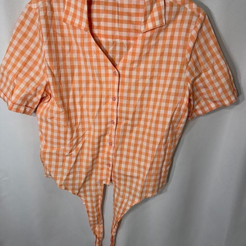 Bear Denim Size Medium Women’s Plaid Orange Collard Checkered Top